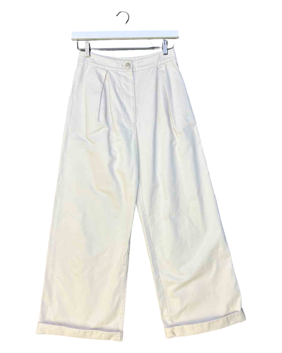 Size S | My General Store Cream Cotton Wide-Leg Pants