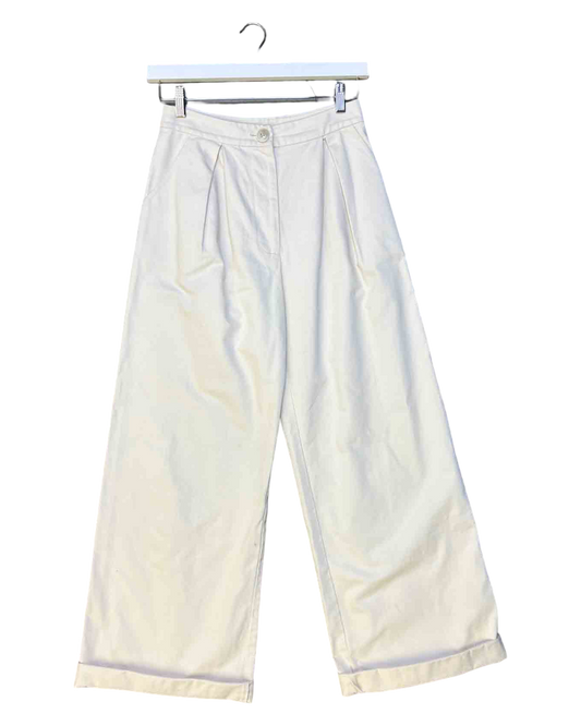 Size S | My General Store Cream Cotton Wide-Leg Pants