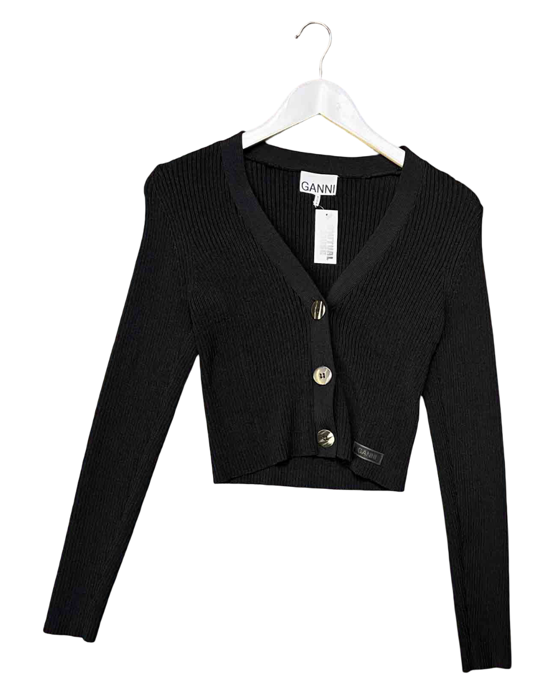 Size M | Ganni Black Knitted Cropped Cardigan