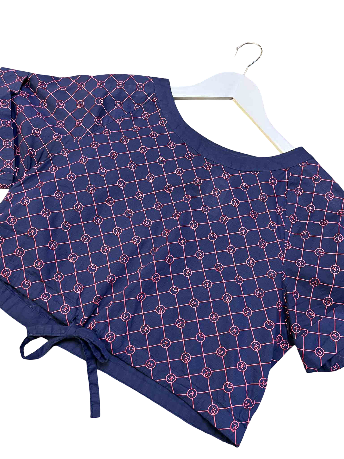 Size S | Alpha60 Navy/Red Cotton Faces Boxy Top