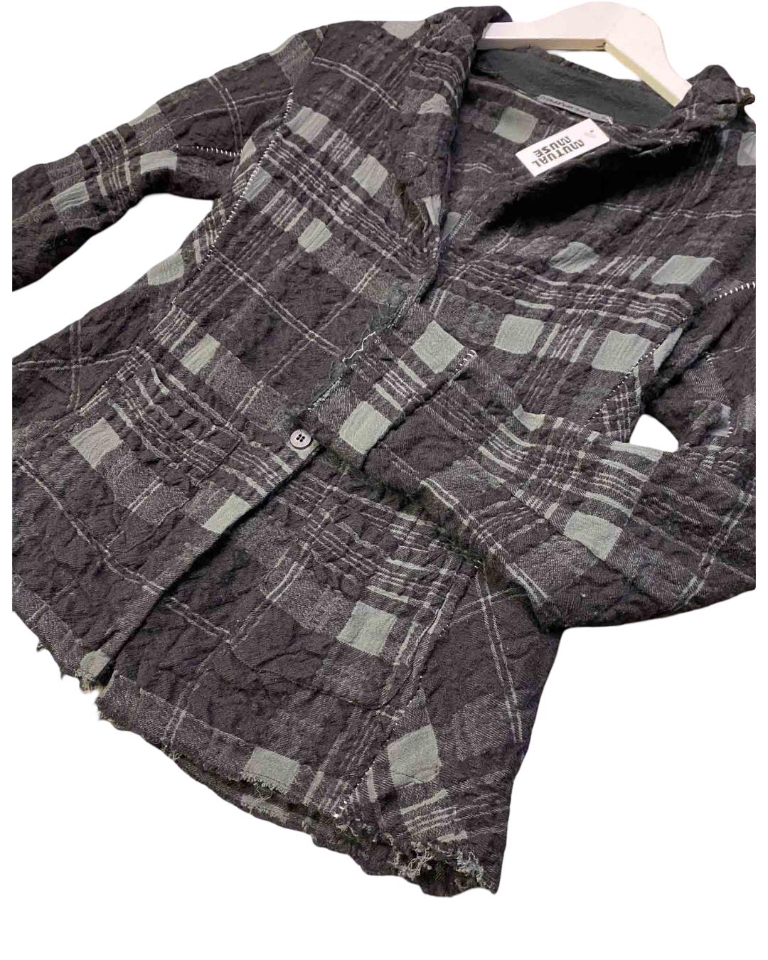 Size M | Transit Par Such Black Plaid Wool and Mesh Blazer
