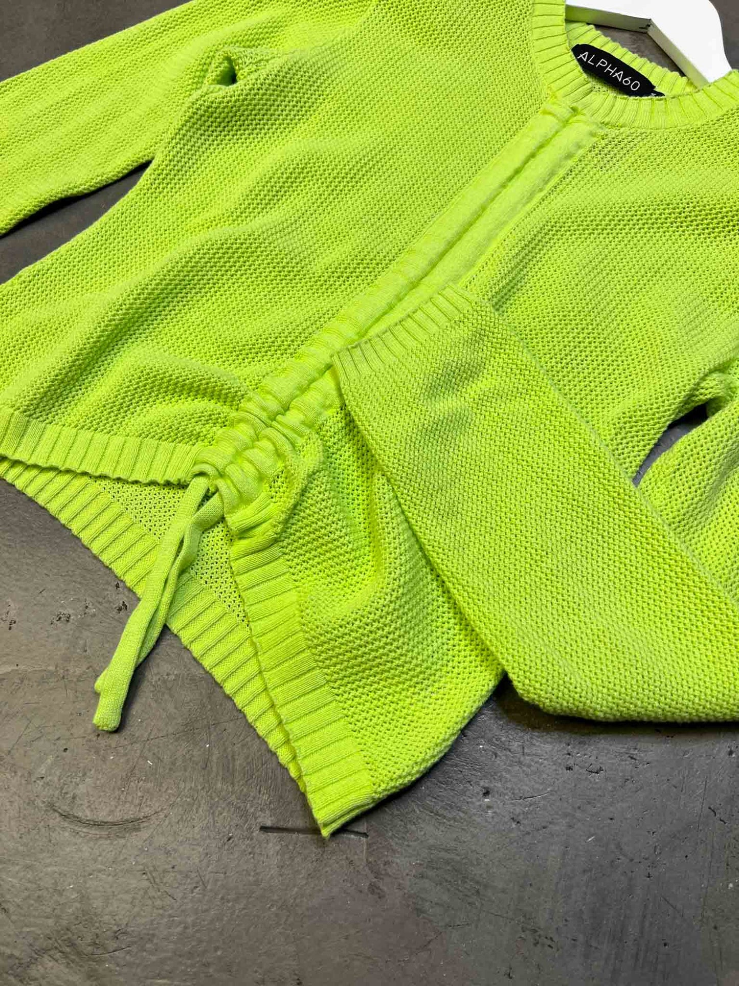 Size M | Alpha60 Lime Green Cotton/Cashmere Ruched Knit Top
