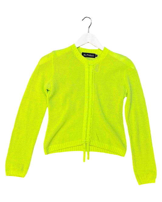 Size M | Alpha60 Lime Green Cotton/Cashmere Ruched Knit Top