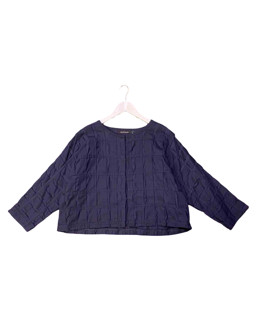 Size M | Alpha60 Navy Grid Shirred Jacket