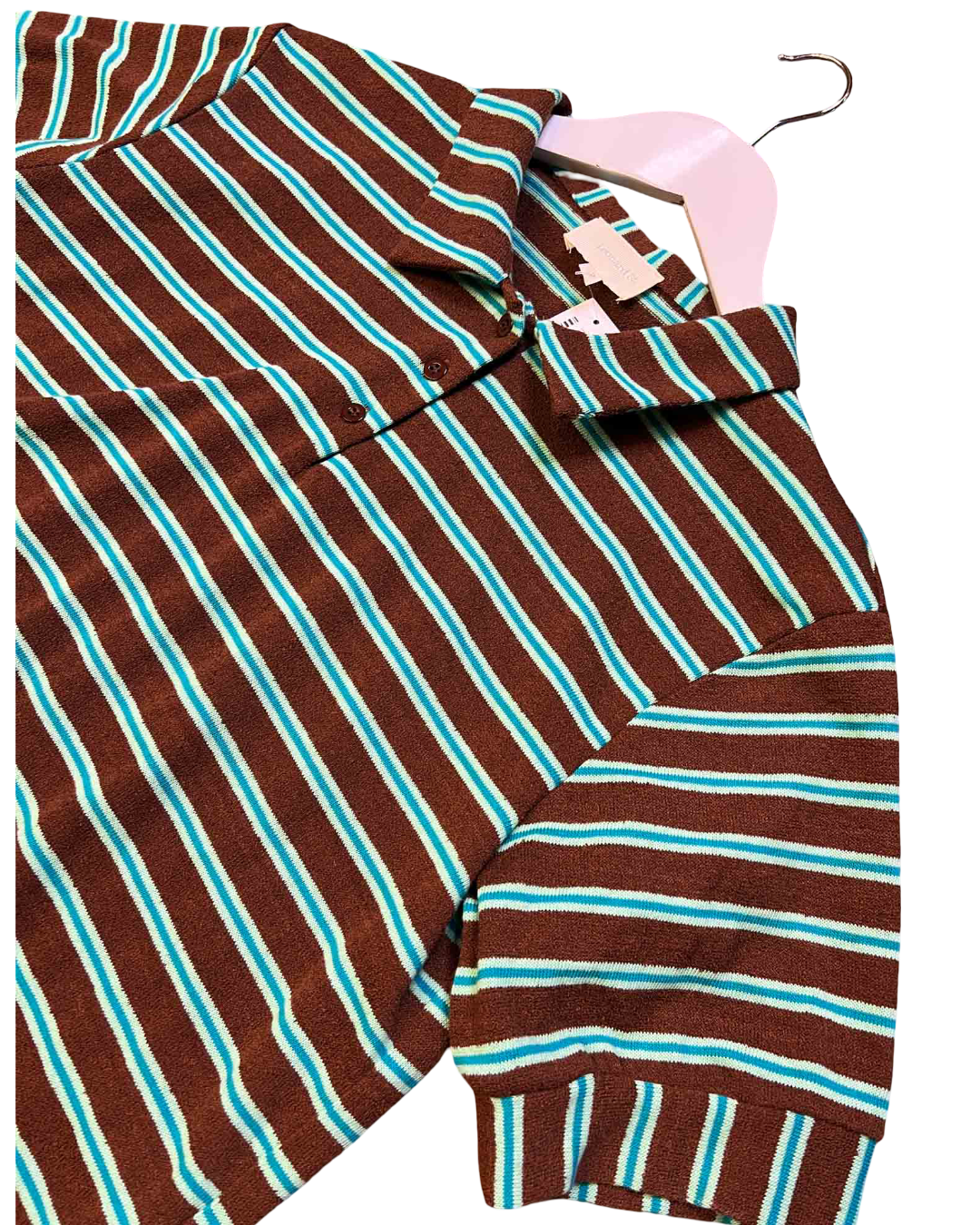 Size L | Leonard St Choc Mint Striped Towelling Polo