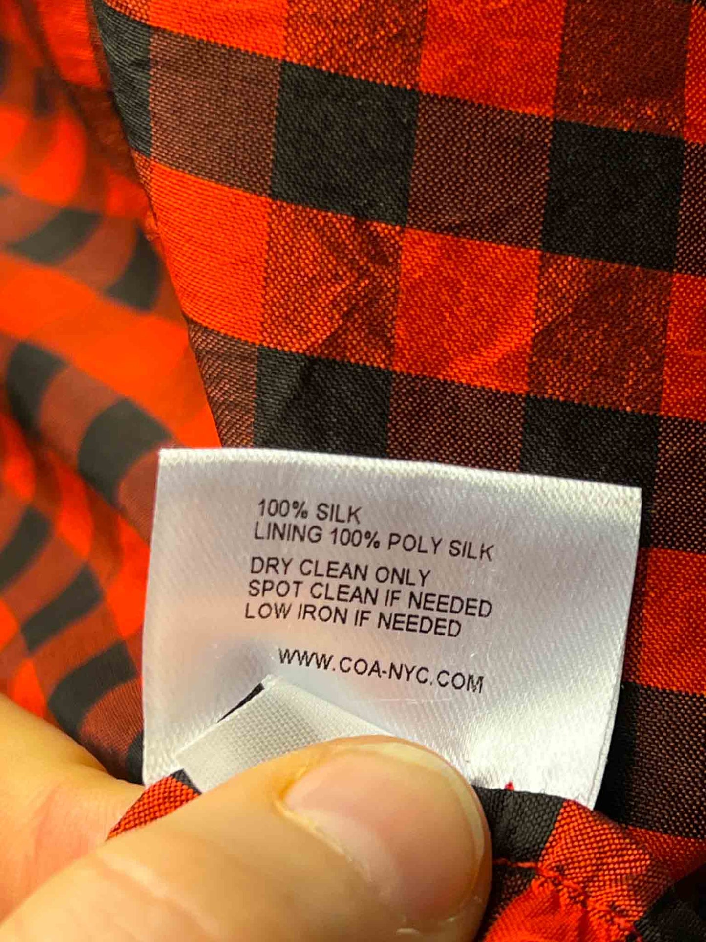 Size L | COA NYC Red Check Silk Mini Skirt