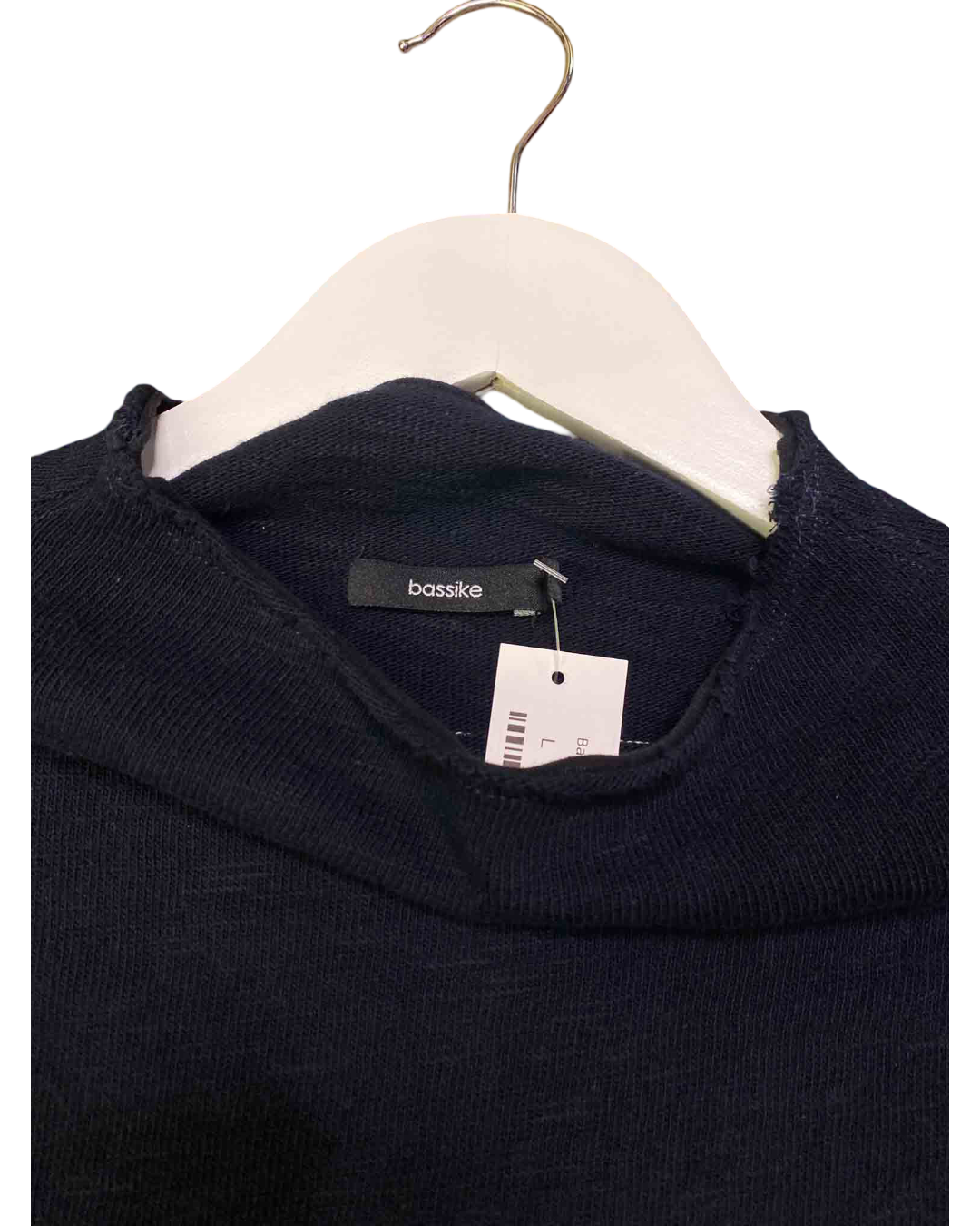 Size L |  Bassike Navy Mock Neck Knit Top