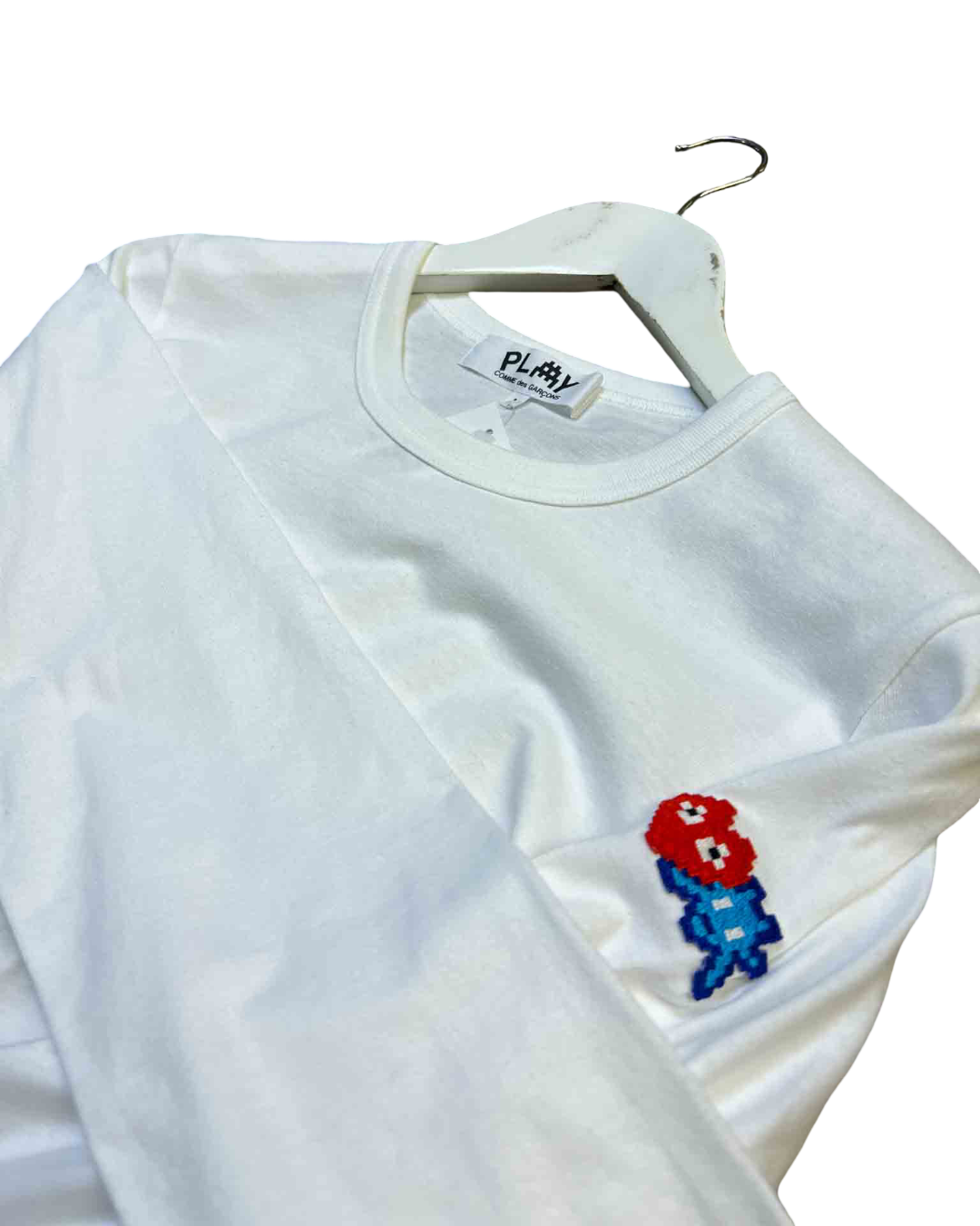 Size L | CDG Play x Invader White Cotton Long-Sleeve Top
