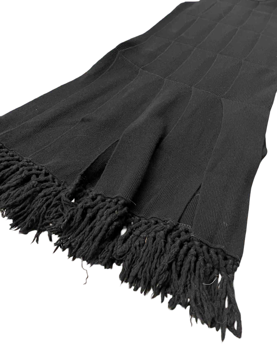 Size XS | COS Black Fringed Panelled Wool Midi Dress