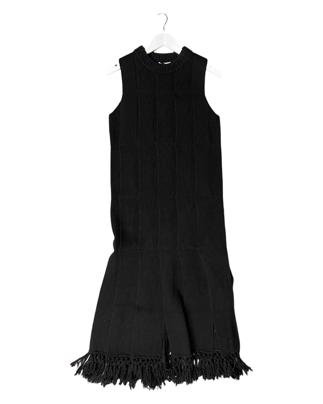 Size XS | COS Black Fringed Panelled Wool Midi Dress