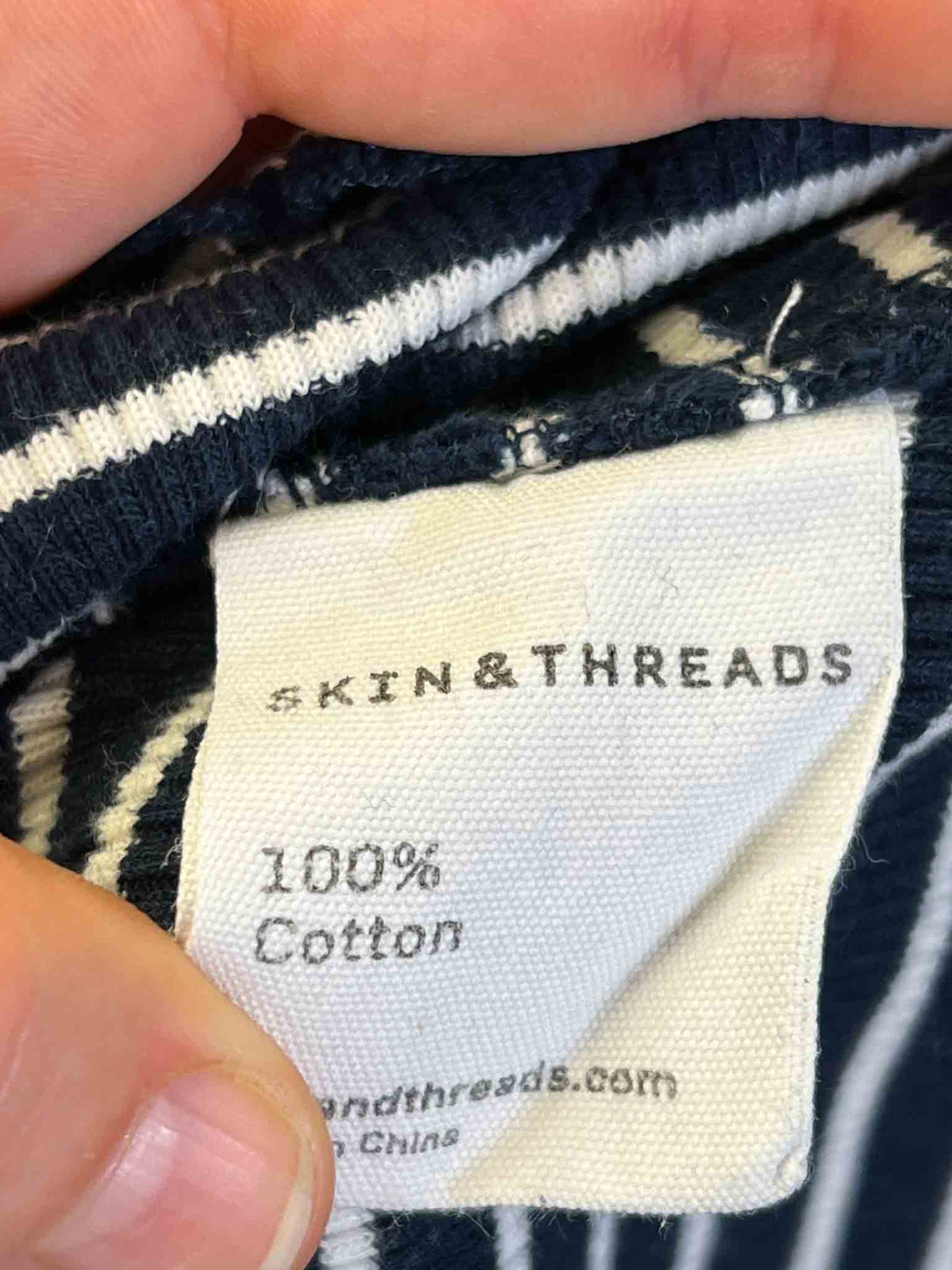 Size 1 (S) | Skin + Threads Navy/White Cotton Striped Top