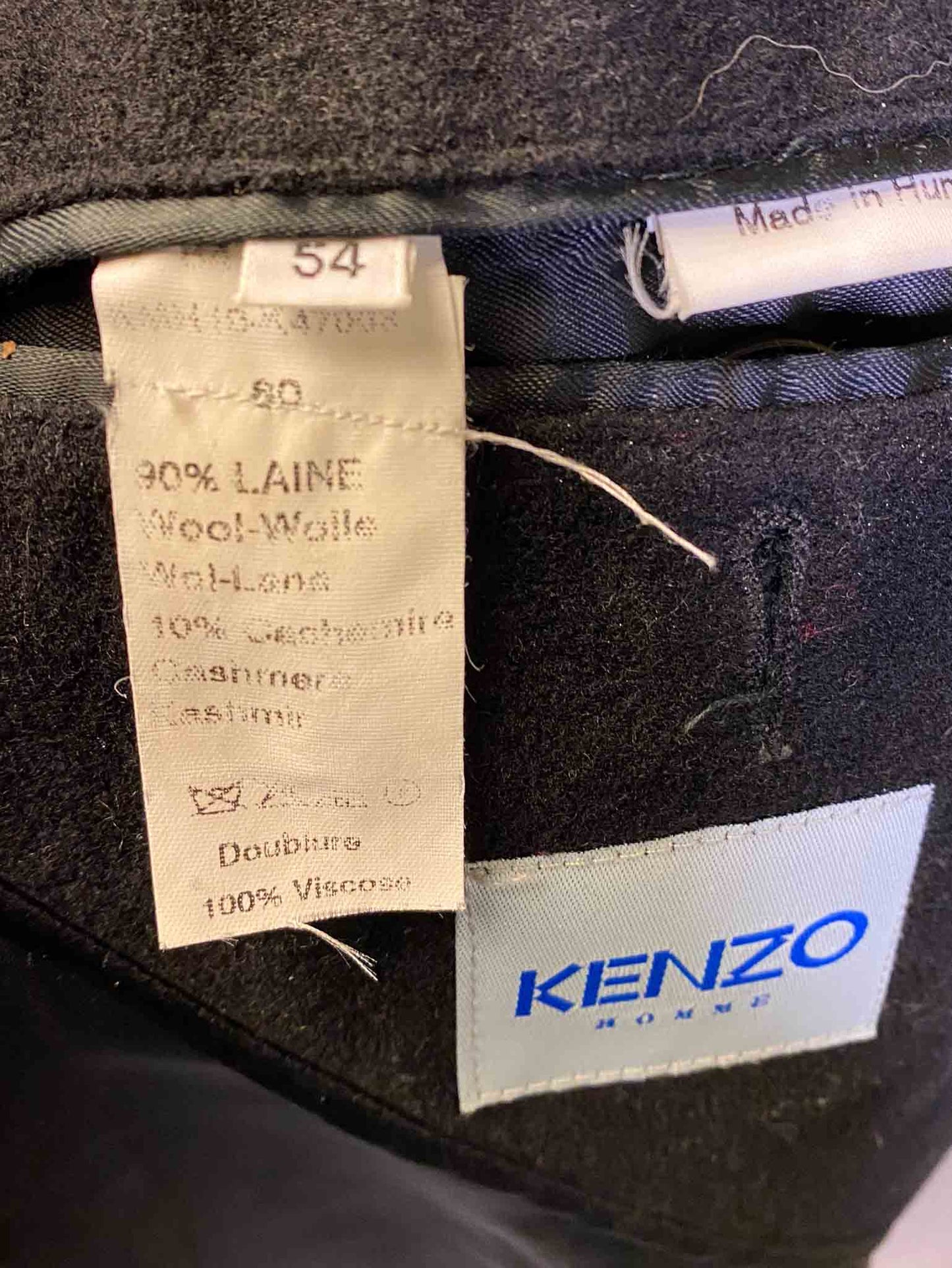 Size XL | Kenzo Black Wool Duster Coat