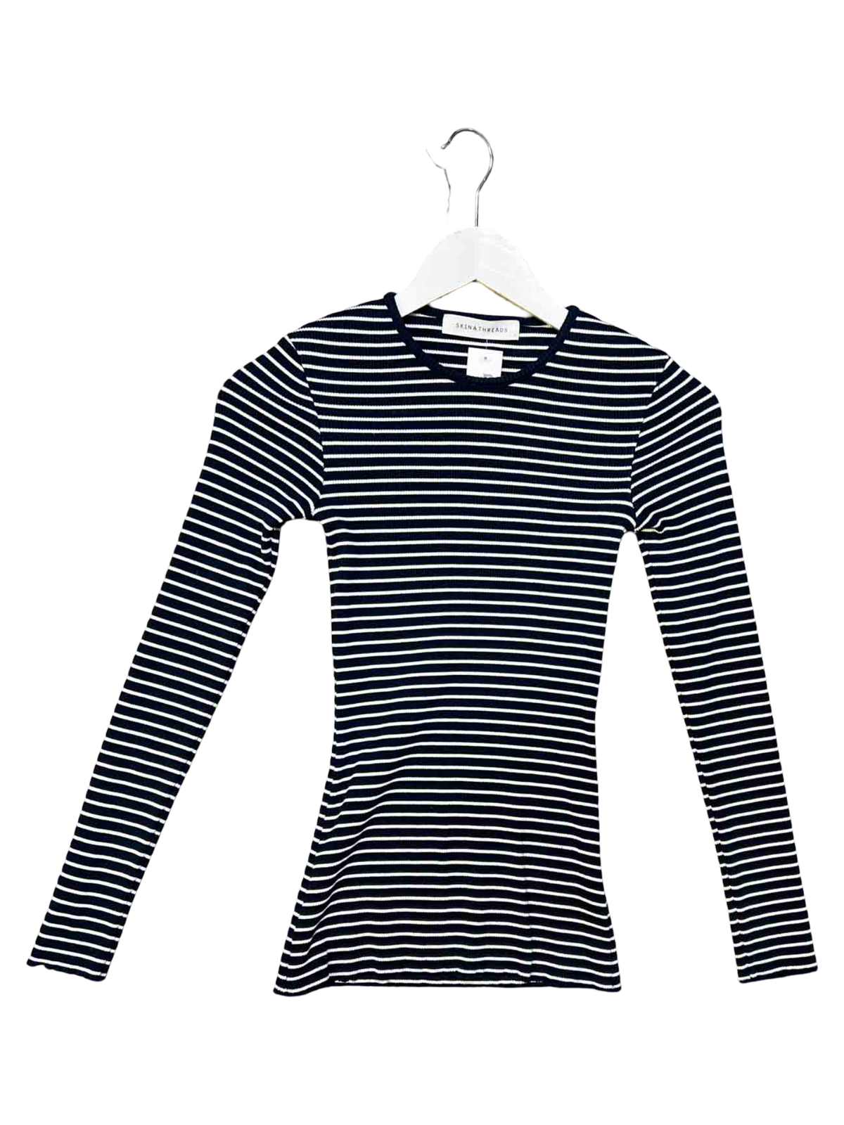 Size 1 (S) | Skin + Threads Navy/White Cotton Striped Top
