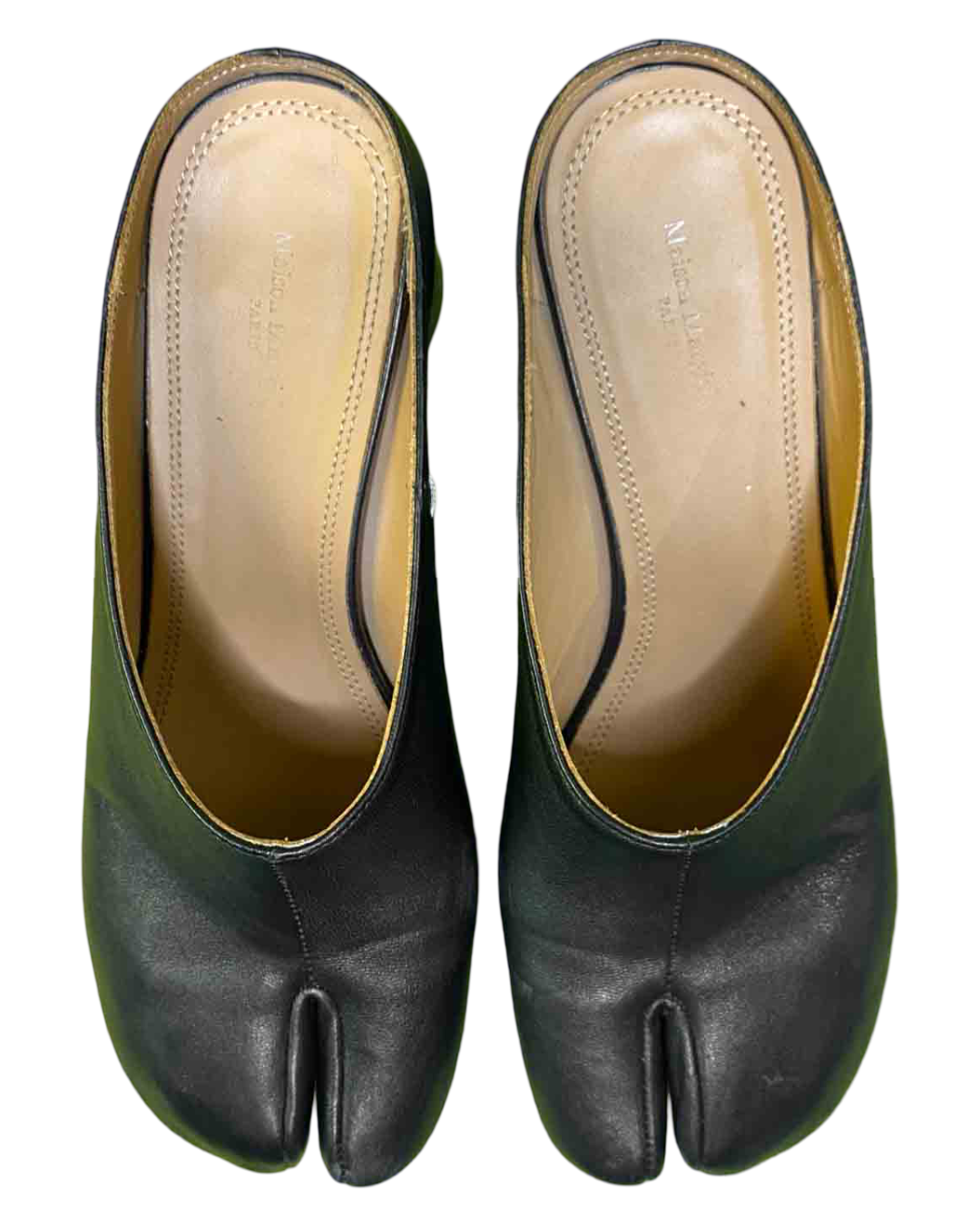 Size 40 Maison Margiela Black Leather Tabi Mules