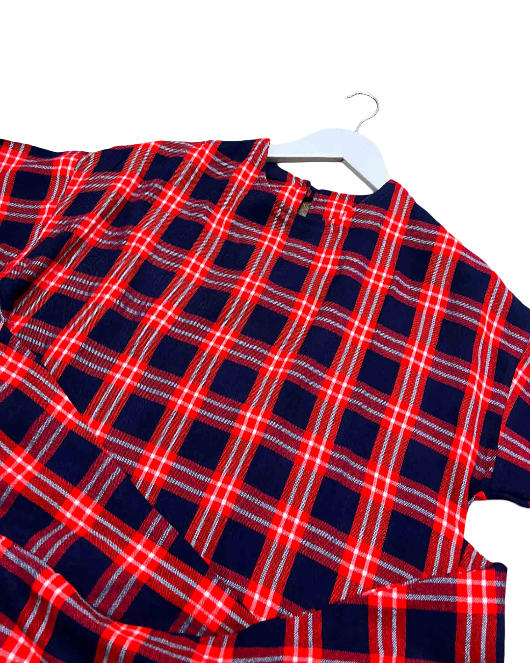 Size S | Collective Closets Red and Navy Check Wrap Top