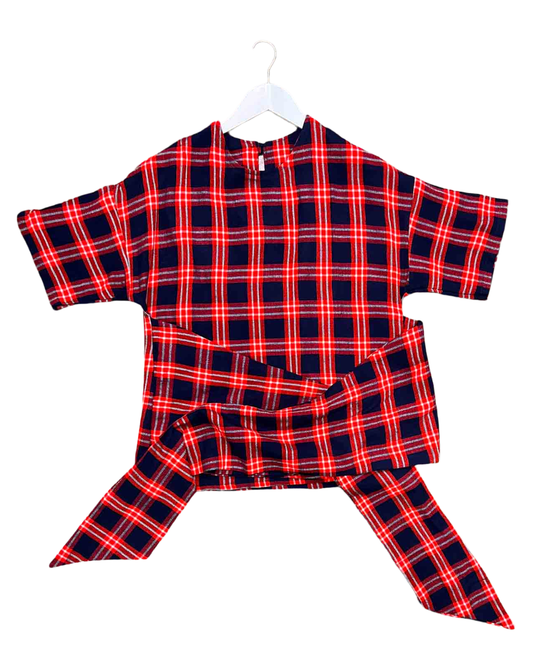 Size S | Collective Closets Red and Navy Check Wrap Top