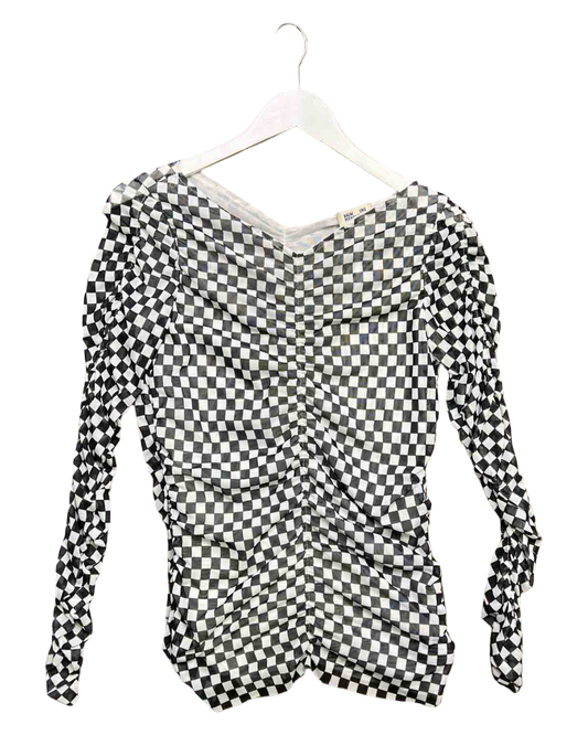 Size M | Baum und Pferdgarten Black and White Check Mesh Ruched Top