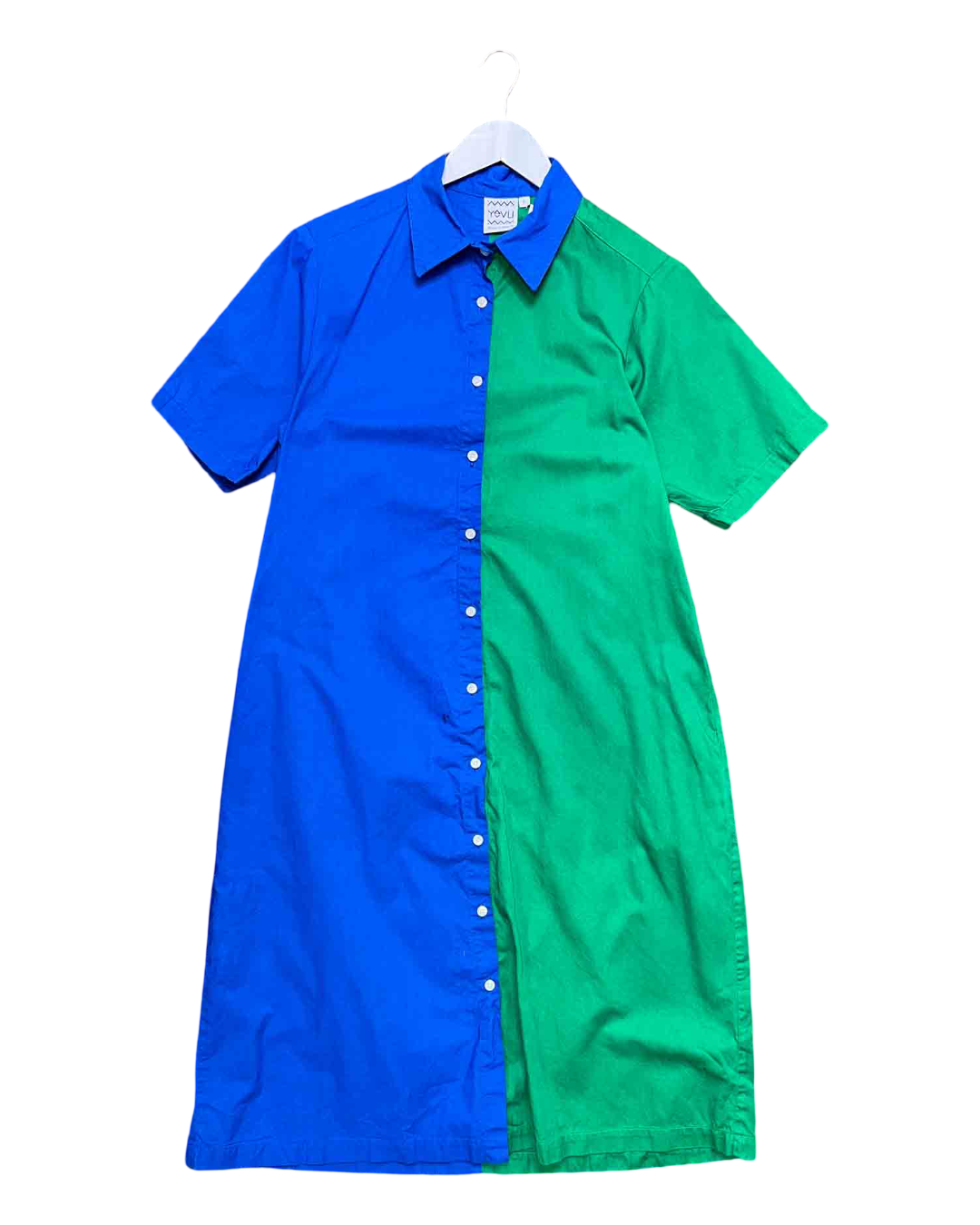 SIze L | Yevu Blue and Green Colourblock Shirt Dress