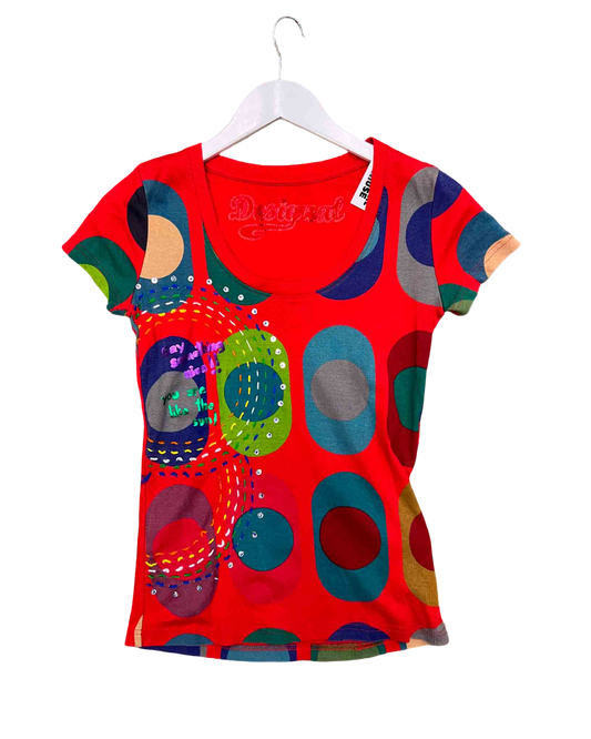 Size S | Desigual Red Scoop Neck Top