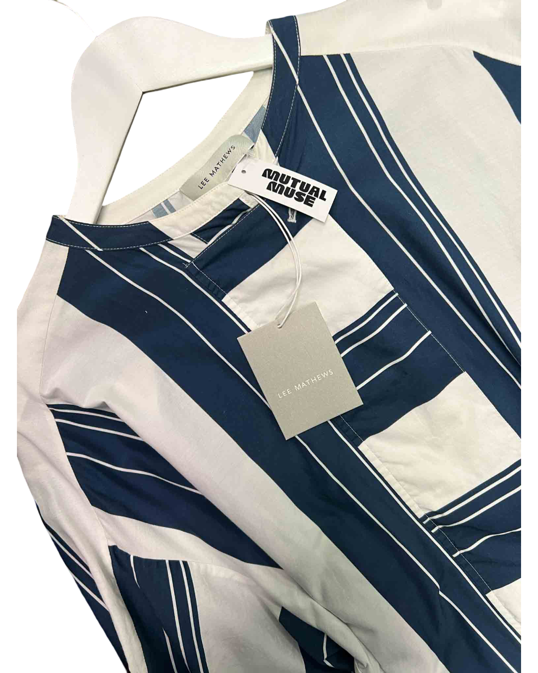 Size 2XL | Lee Mathews White and Blue Striped Hampden Tunic Dress