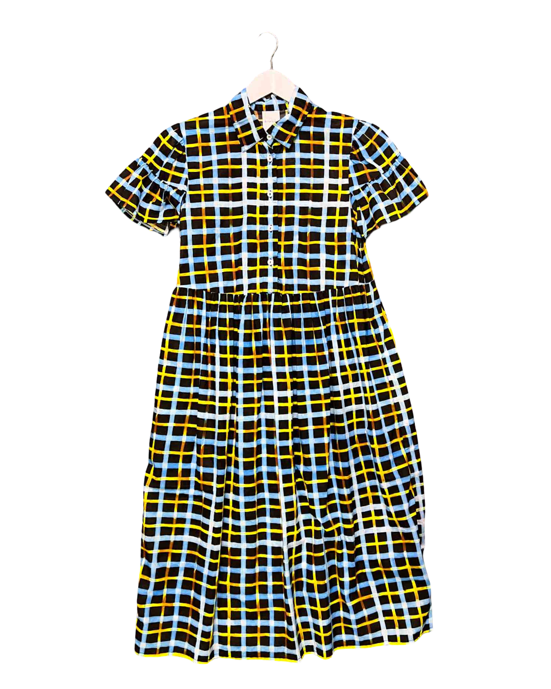 Size XXS | Kowtow Black and Neon Tartan Impression Dress