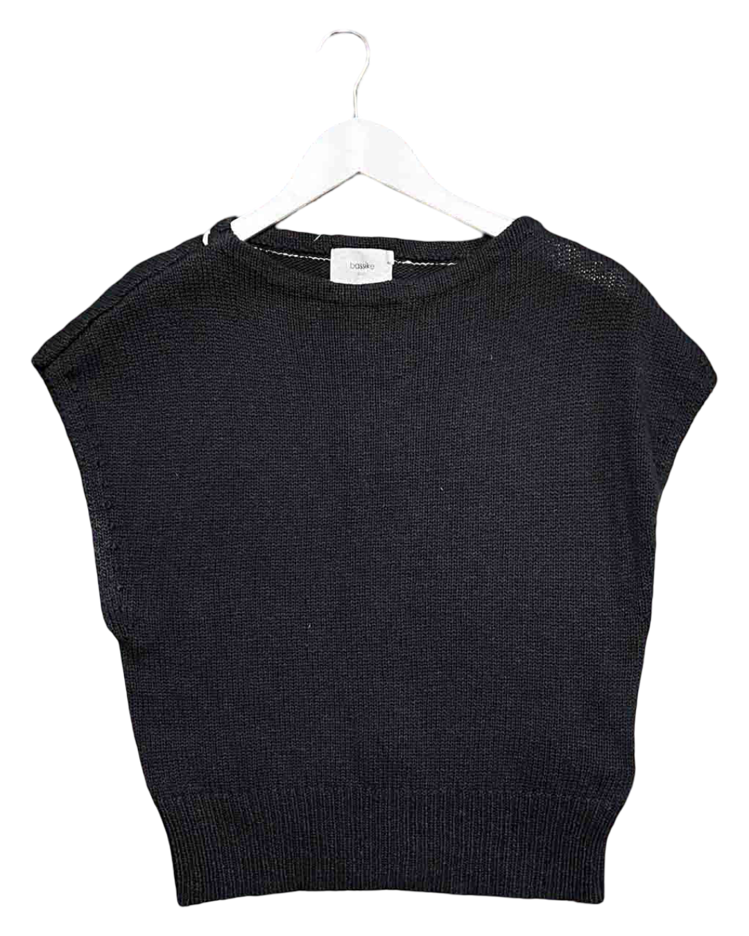 Size 1 (8) | Bassike Black Cotton/Linen Knitted Vest Top