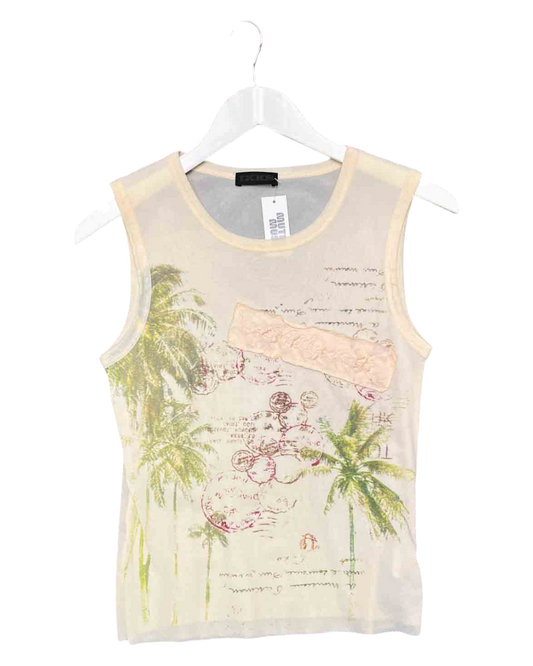 Size 40 (L) | IKKS Cream Layered Mesh Tank Top