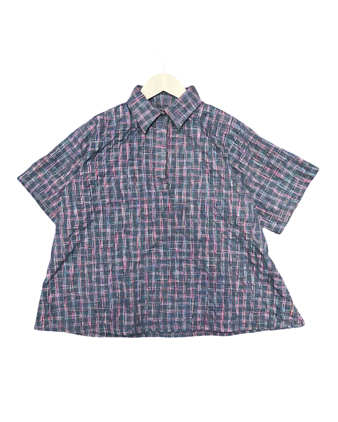 Size M | Kuwaii Plaid Cotton Blend Top