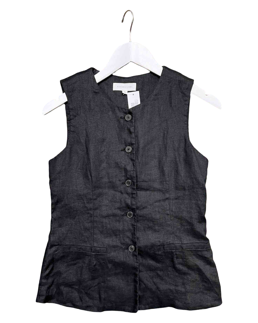 Size 6 | Assembly Label Black Linen Longline Vest