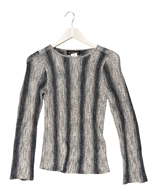 Size XS | Alpha60 Navy and Grey Striped Knit Top