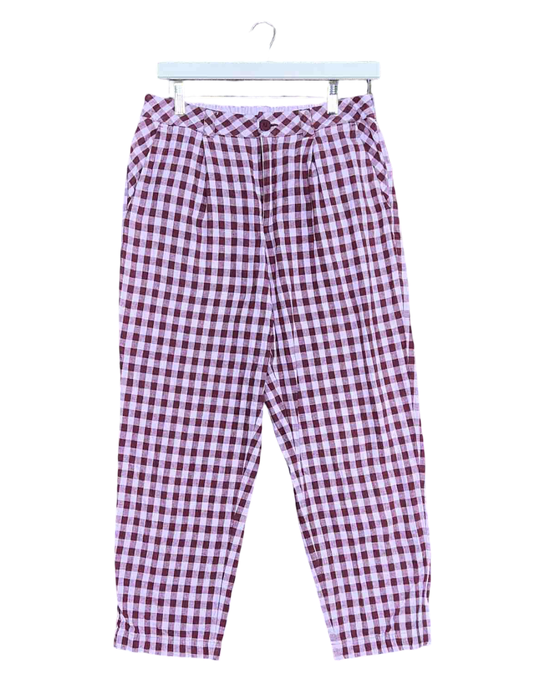Size 14 | Gorman Purple/Maroon Cotton & Linen Gingham Pants