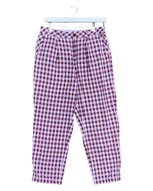 Size 14 | Gorman Purple/Maroon Cotton & Linen Gingham Pants