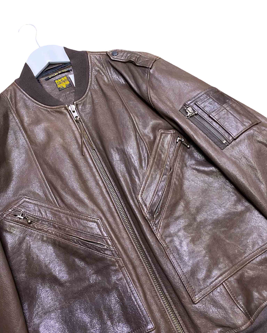 Size L | Raer Brown Leather Bomber Jacket