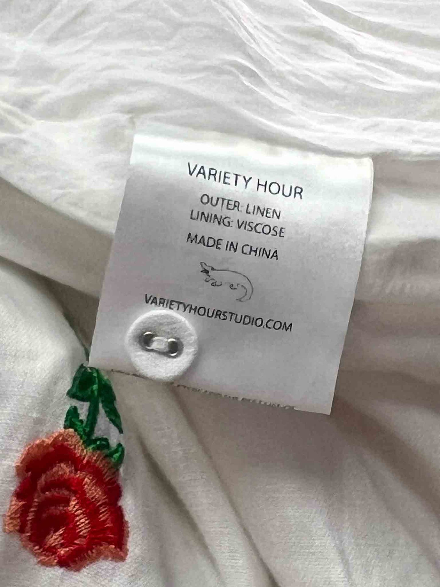 Size XL | Vairty Hour White Linen Embroidered Shirt Dress