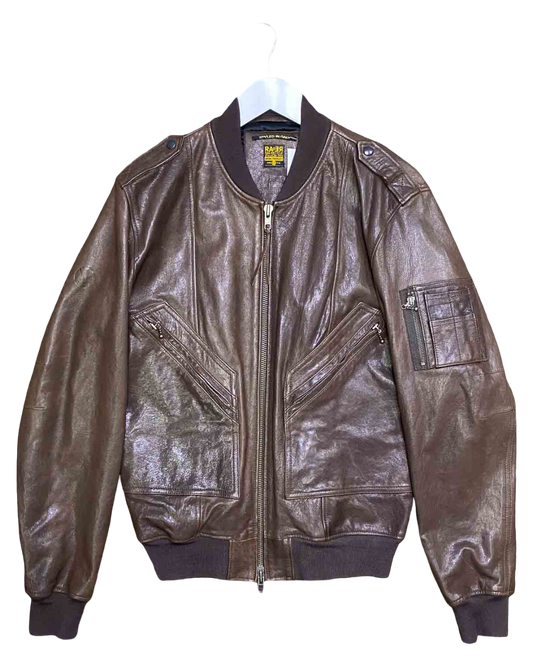 Size L | Raer Brown Leather Bomber Jacket