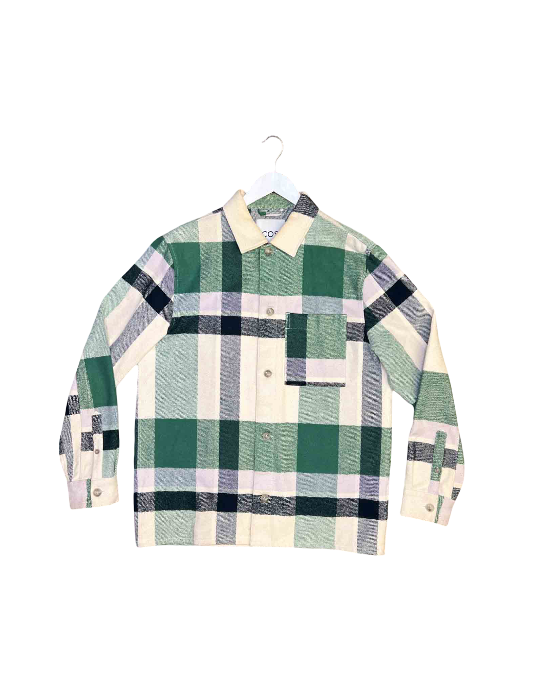 Size M | COS Green Cotton Plaid Shirt