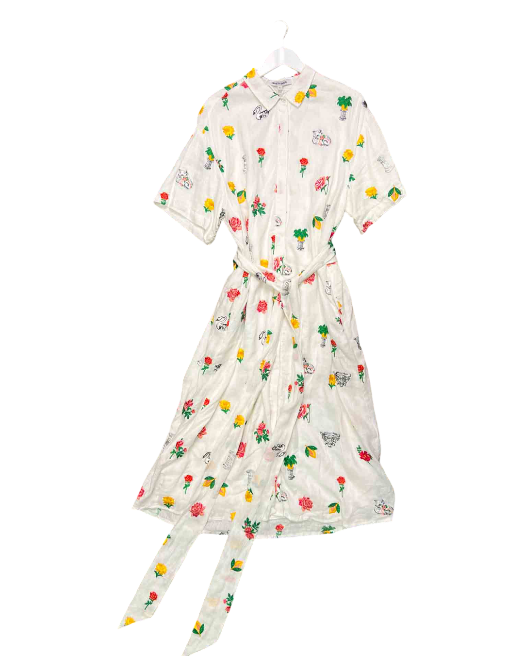 Size XL | Vairty Hour White Linen Embroidered Shirt Dress