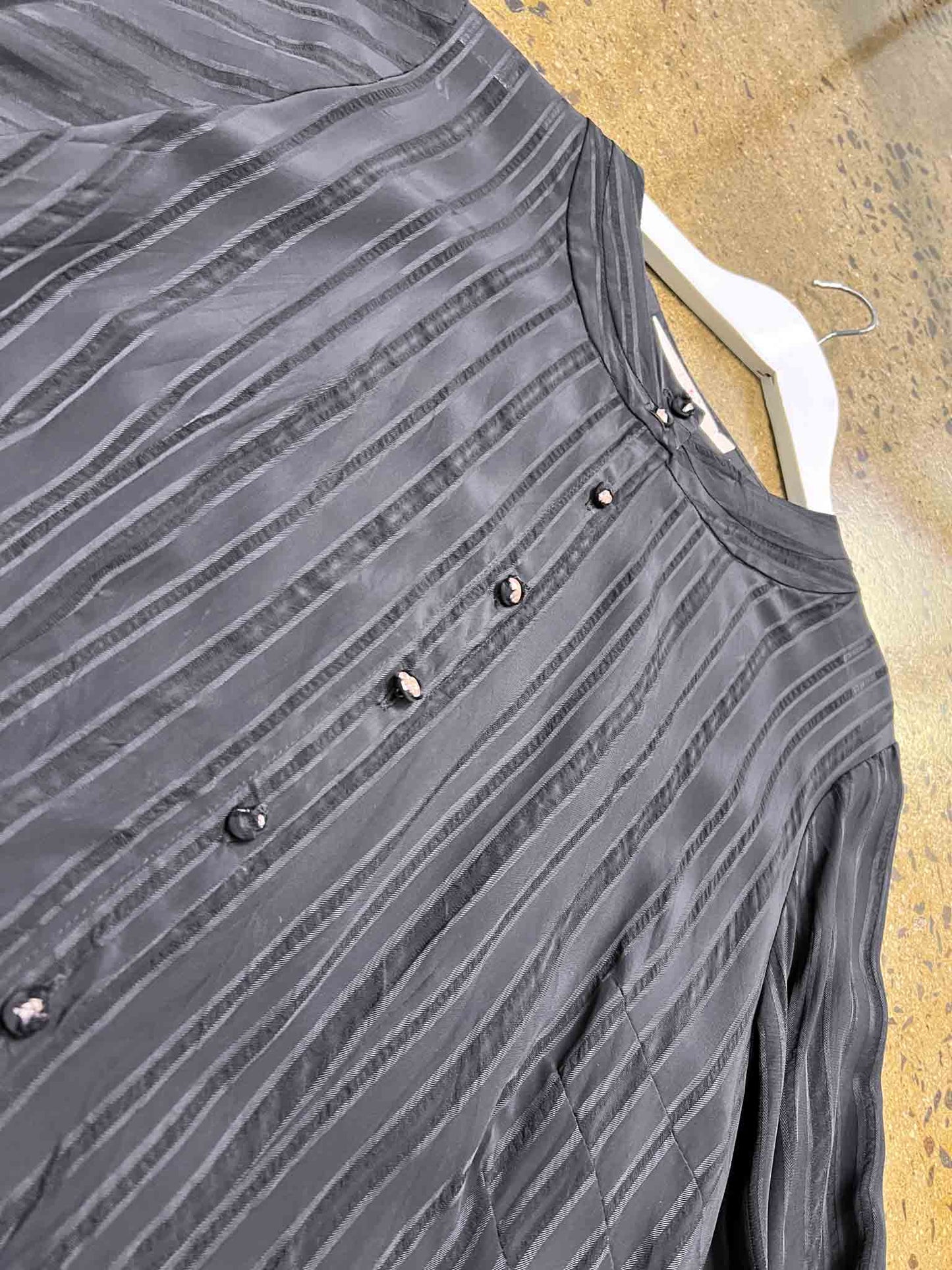 Size 16 | Trelise Cooper Black Asymmetric Pinstripe Ruffle Shirt