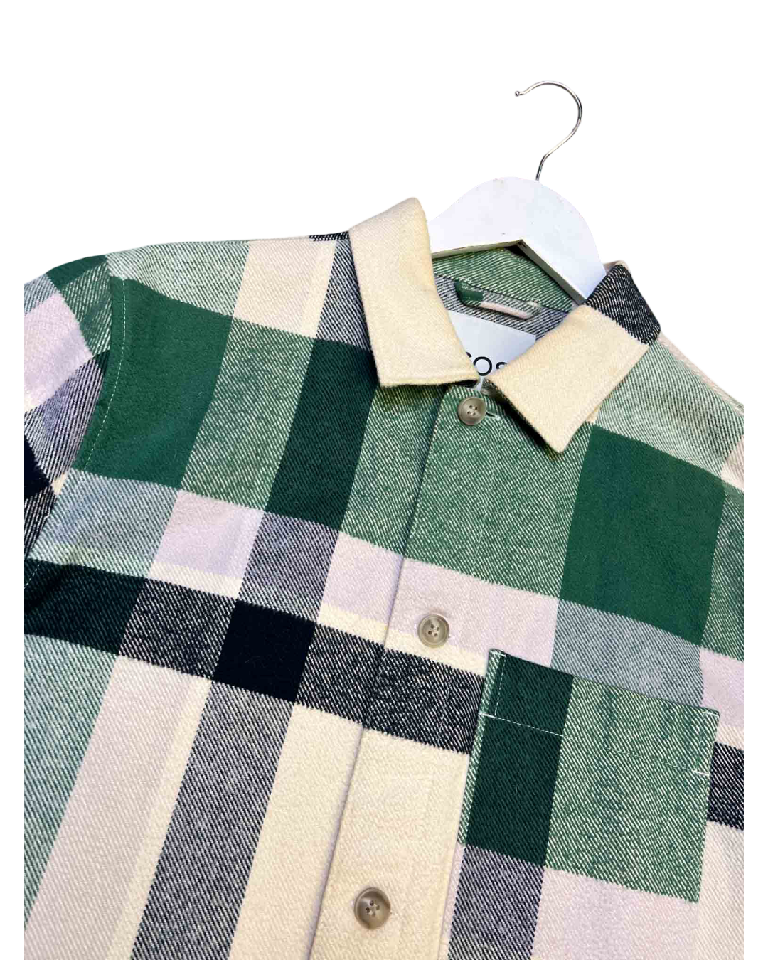 Size M | COS Green Cotton Plaid Shirt