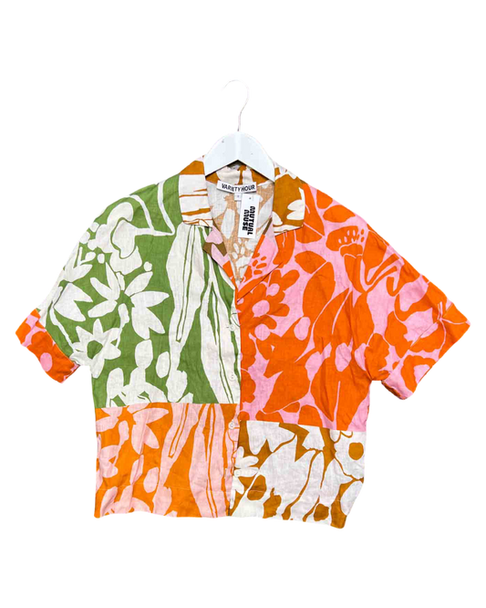 Size S | Variety Hour Floral Linen Cropped Shirt