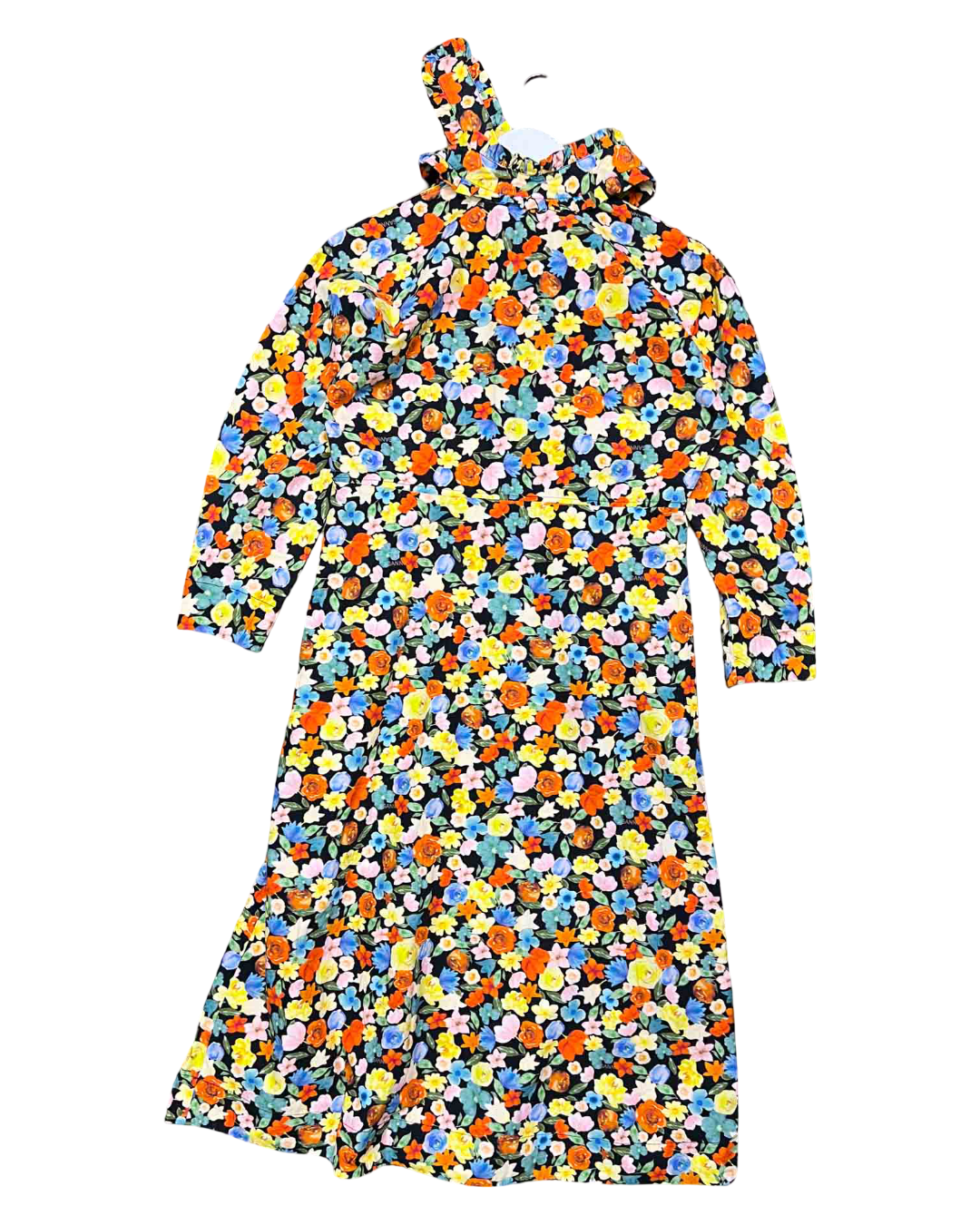 Size L | GANNI Floral Neck Tie Midi Dress