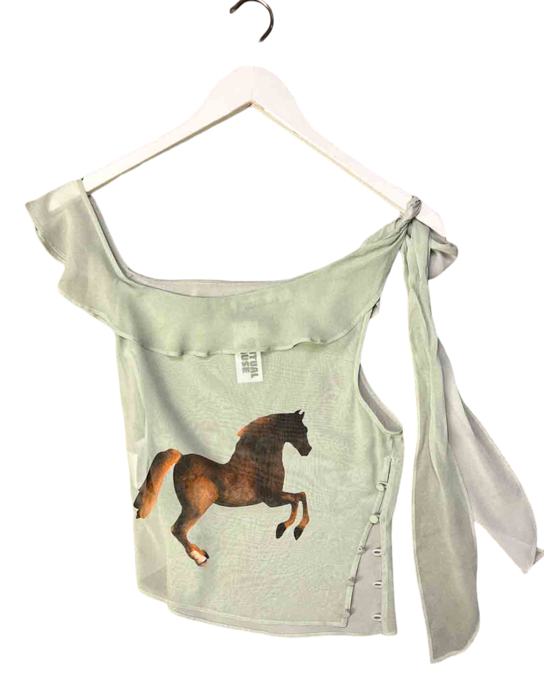 Size S | Venroy Mint Silk Horse Print Top