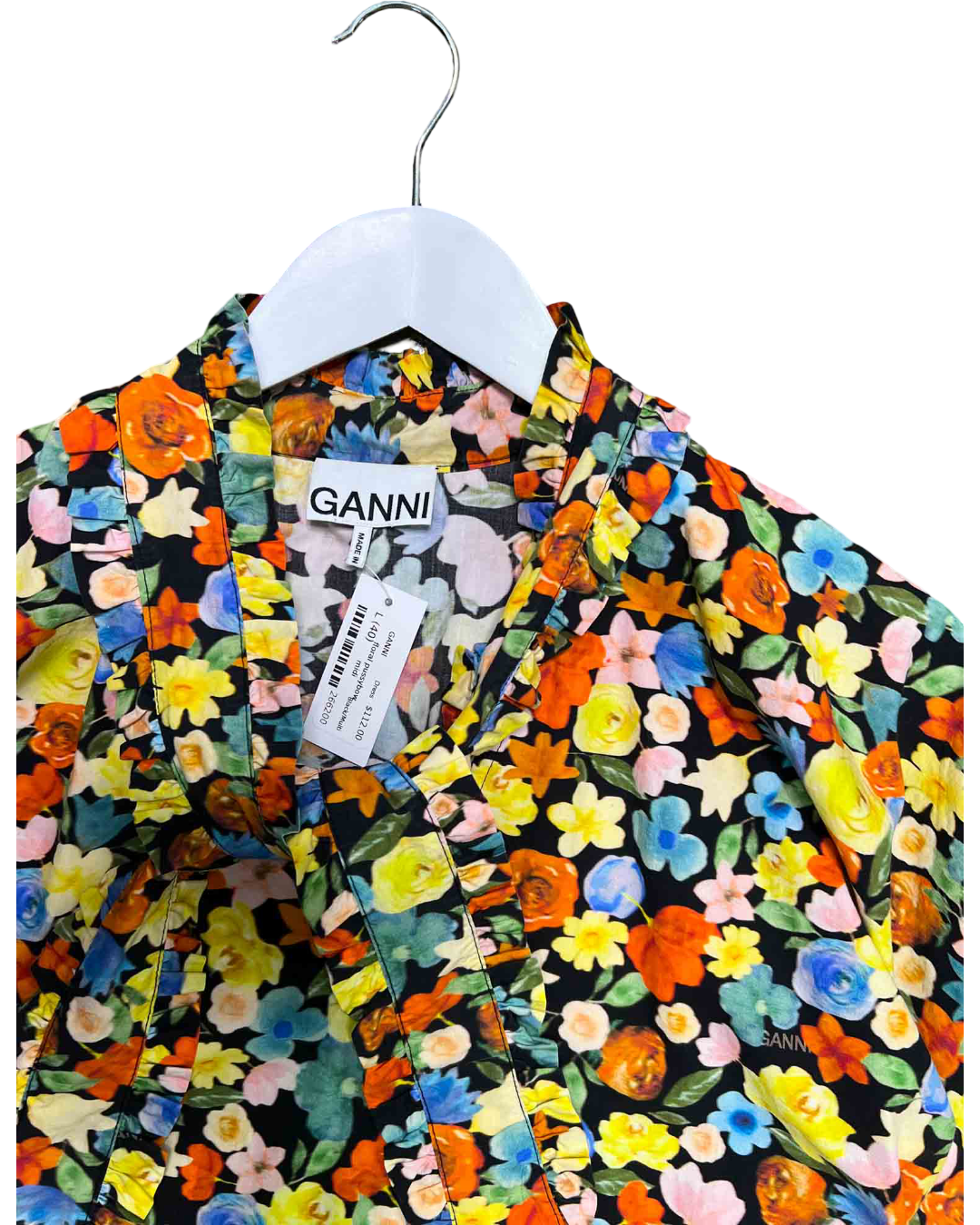 Size L | GANNI Floral Neck Tie Midi Dress