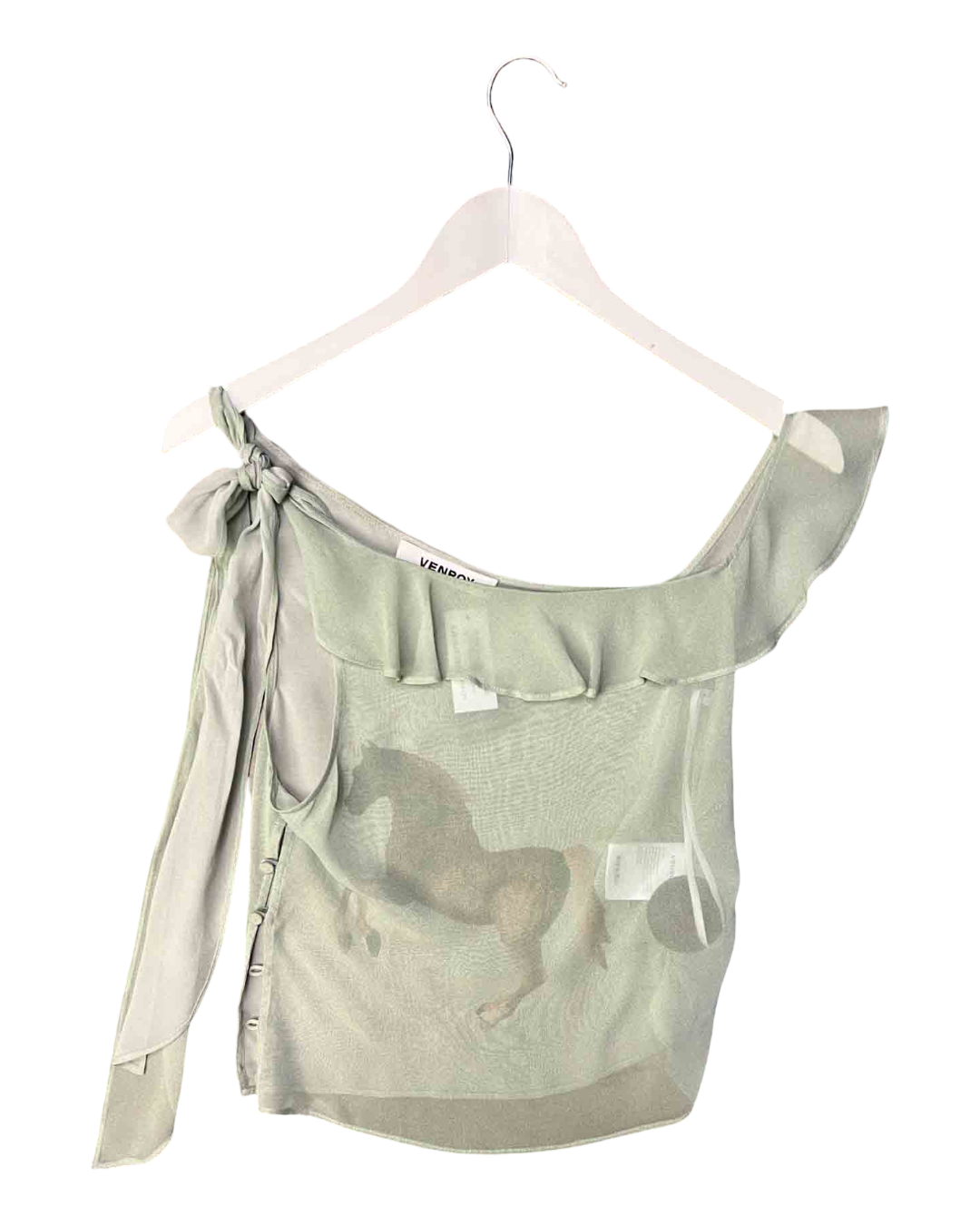 Size S | Venroy Mint Silk Horse Print Top