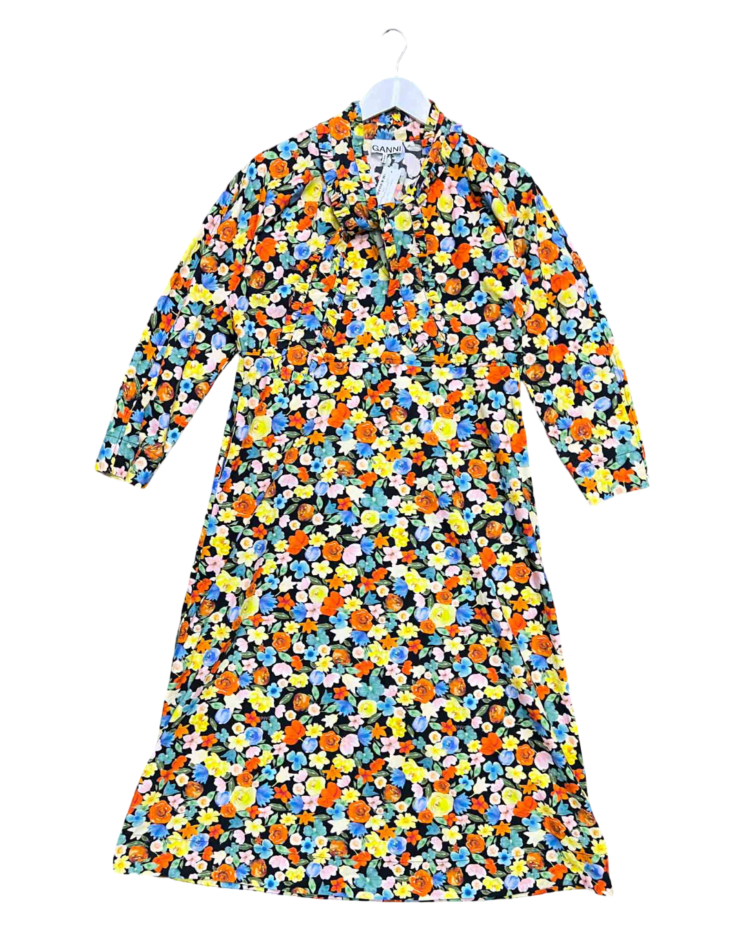 Size L | GANNI Floral Neck Tie Midi Dress