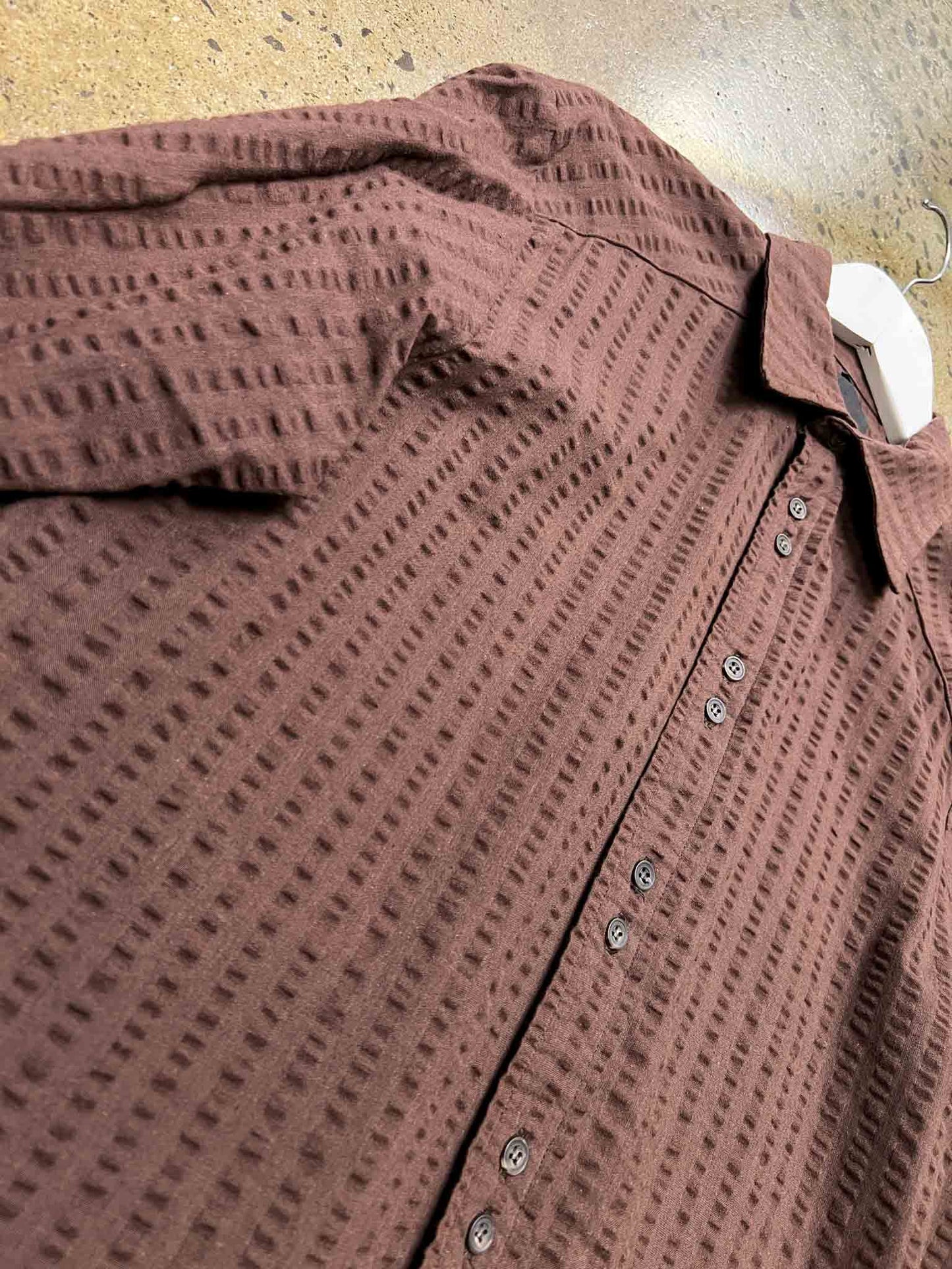 Size L | Sublime Cotton Brown Seersucker Shirt