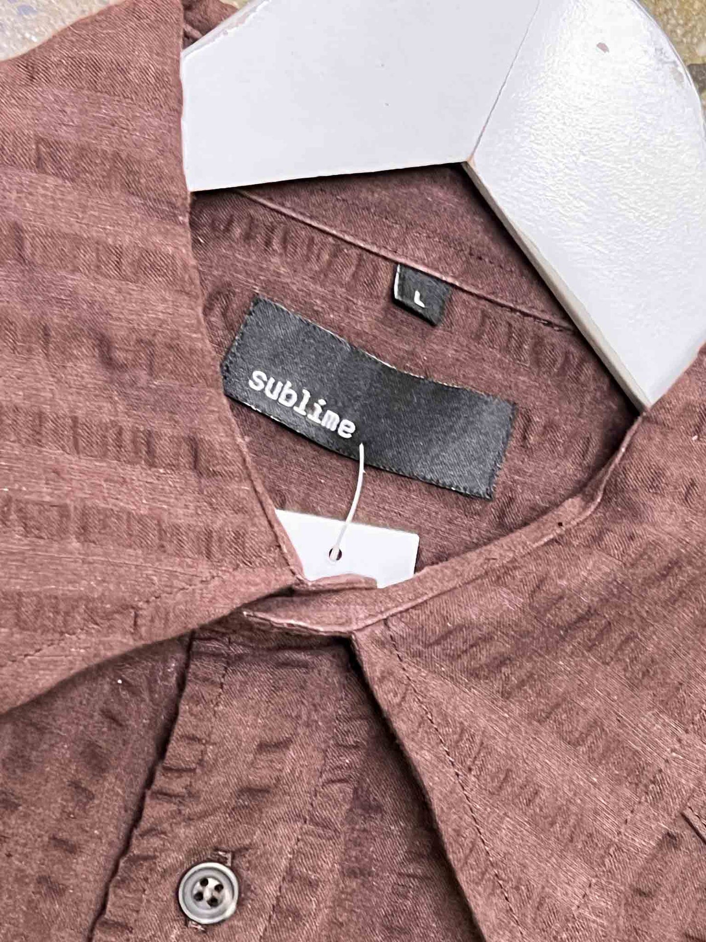 Size L | Sublime Cotton Brown Seersucker Shirt