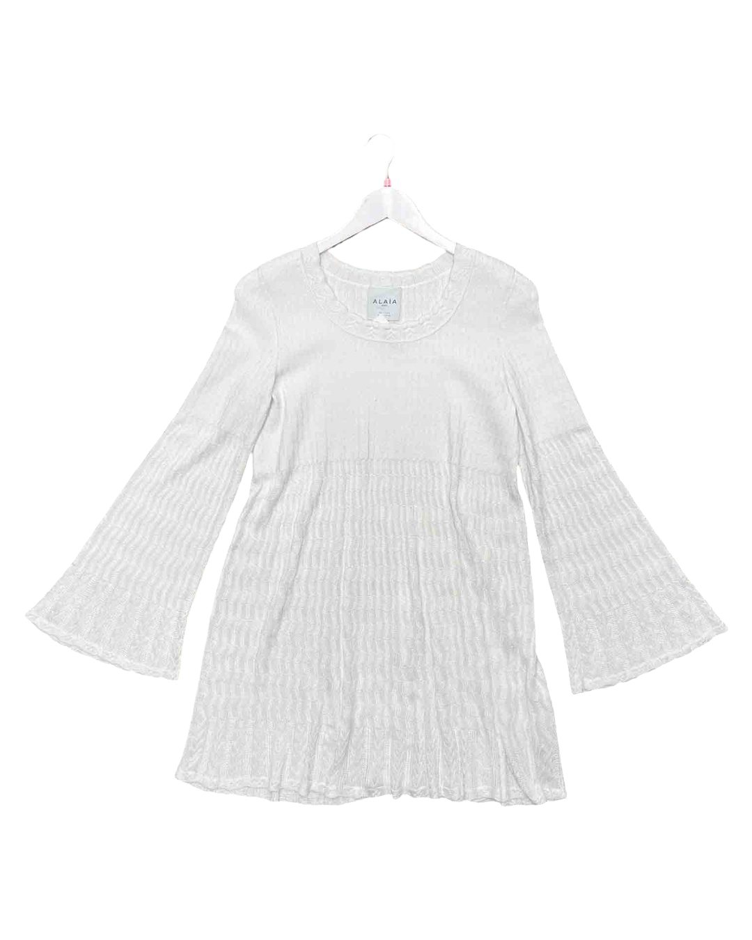 Size L (40) | ALAÏA White Mini Knitted Tent Dress