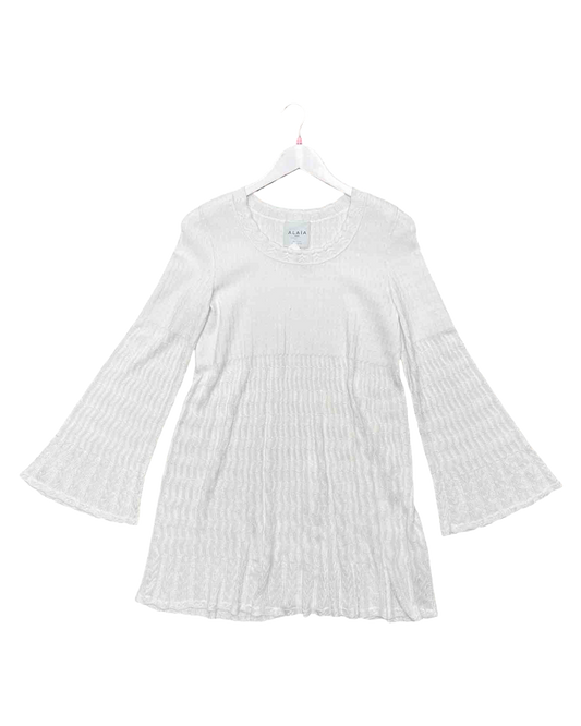 Size L (40) | ALAÏA White Mini Knitted Tent Dress