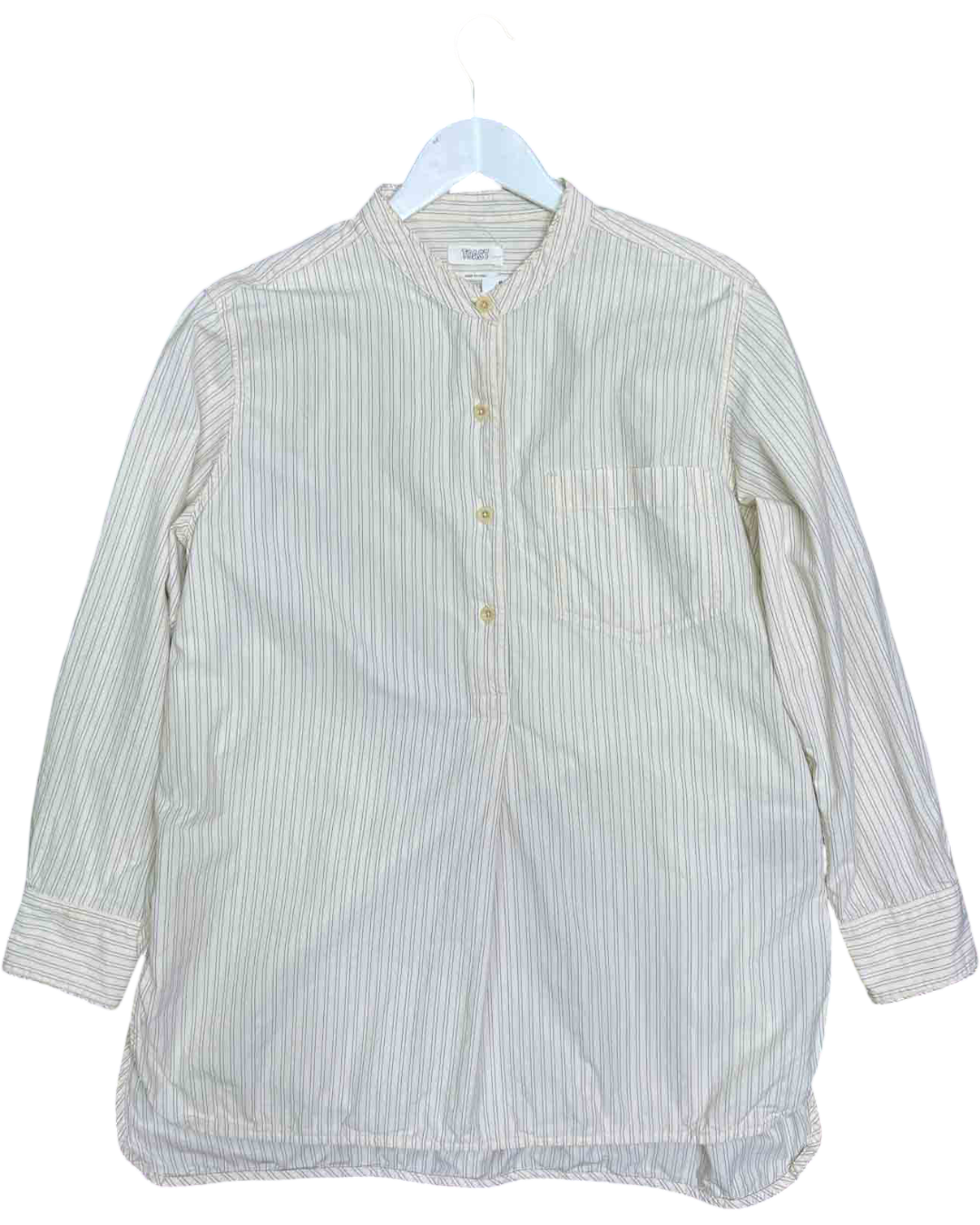 Size 16 | Toast Pinstripe Band Collar Tunic Shirt